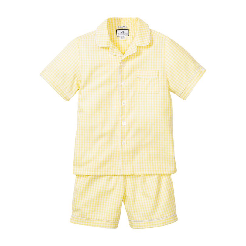 Short Pajama Set, Yellow Gingham Short Pajama Set, Yellow Gingham