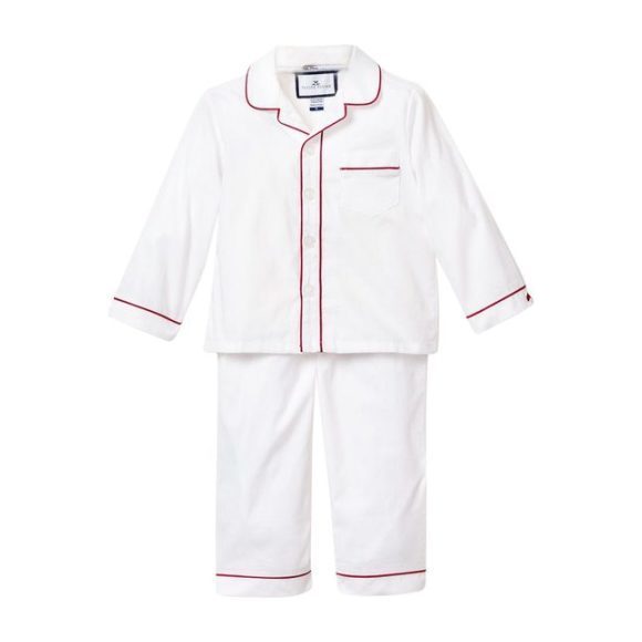 White Pajamas, Red Garnet Double Piping - Sleepwear - Maisonette