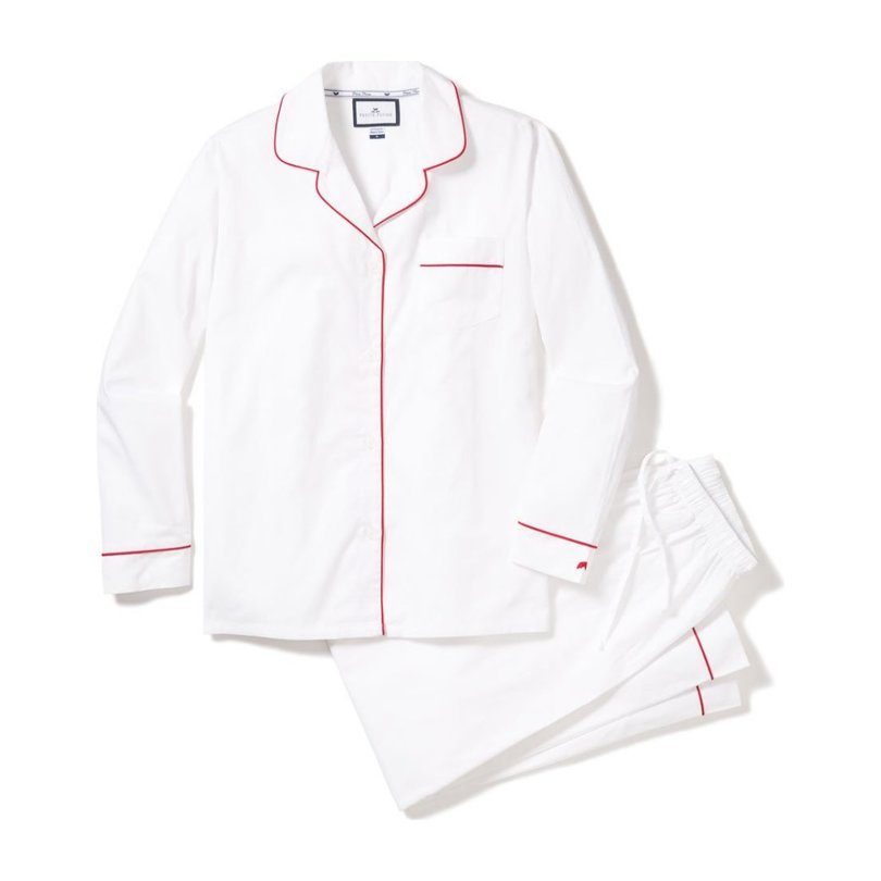 Women's Classic Twill Pajama Set, White & Red Piping - Mommy & Me Shop ...