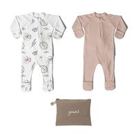 Zip Footie Bundle, Abstract Floral & Rose