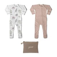 Zip Footie Bundle, Abstract Floral & Rose