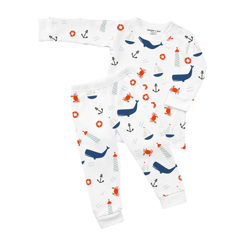 Two Piece Pajama Set, Nautical Two Piece Pajama Set, Nautical