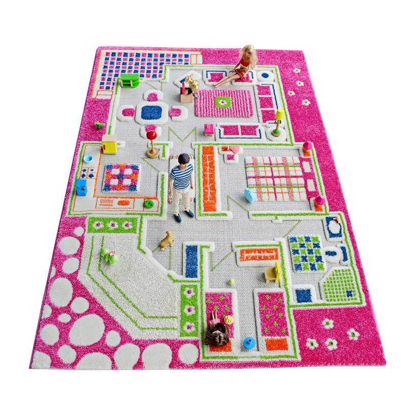 Play House 3-D Play Rug, Pink Medium Play House 3-D Play Rug, Pink Medium