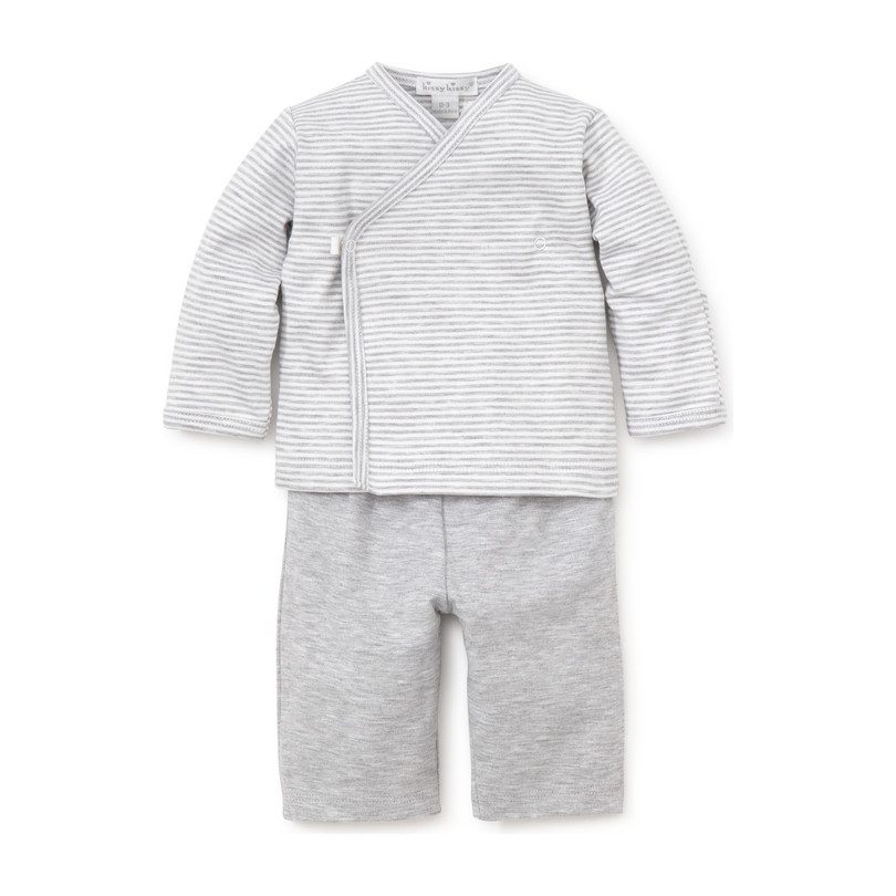 Essentials Striped Cross Tee & Pant Set, Grey - Girl Clothing - Maisonette