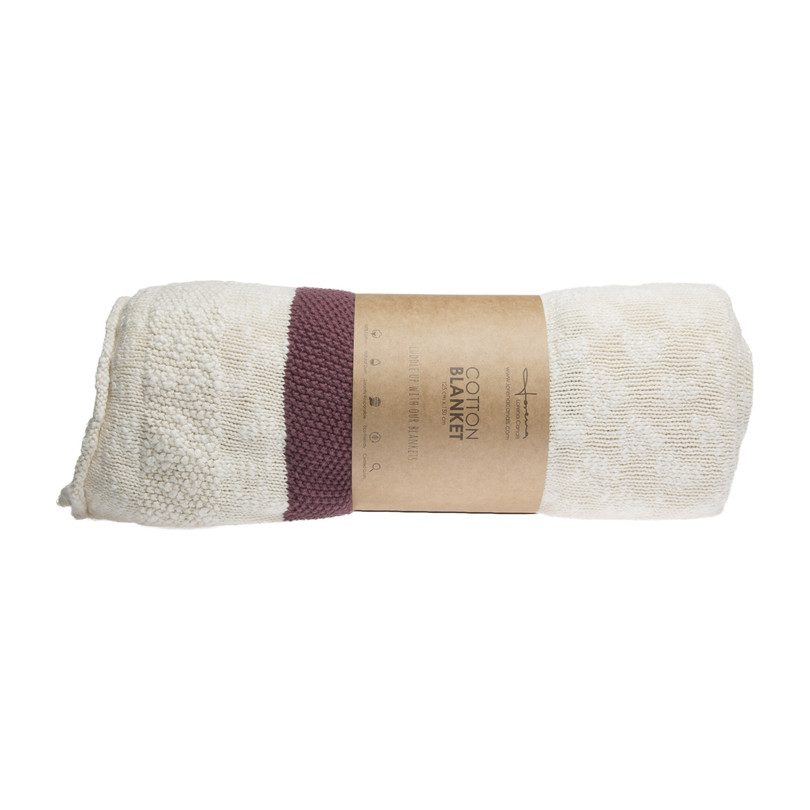 Striped Knitted Blanket, Burgundy Striped Knitted Blanket, Burgundy