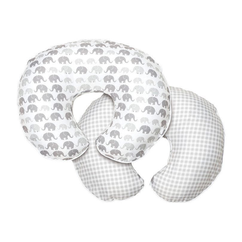 Boppy Nursing Pillow Slipcover Elephants Plaid Gray