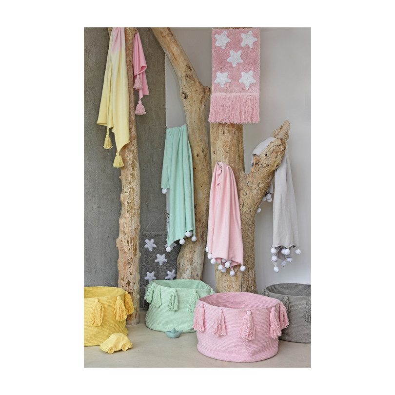 Tassels Basket, Soft Mint Tassels Basket, Soft Mint