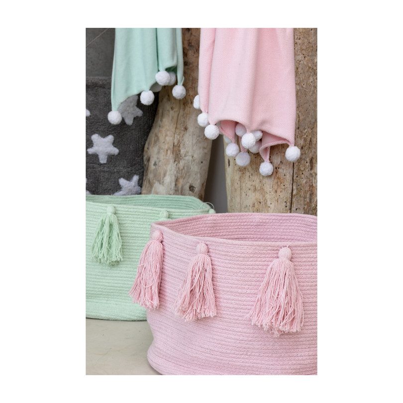 Tassels Basket, Soft Mint Tassels Basket, Soft Mint