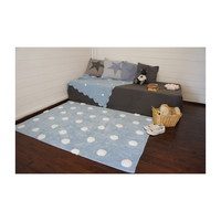 Polka Dots Washable Rug, Blue/White