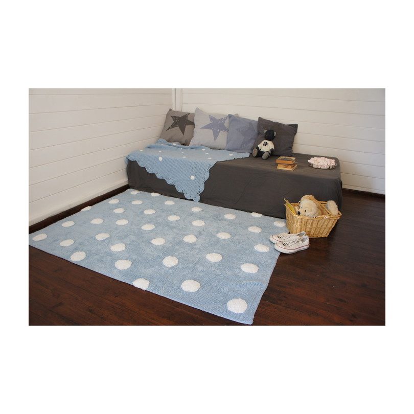 Polka Dots Washable Rug, Blue/White Polka Dots Washable Rug, Blue/White