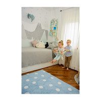 Polka Dots Washable Rug, Blue/White