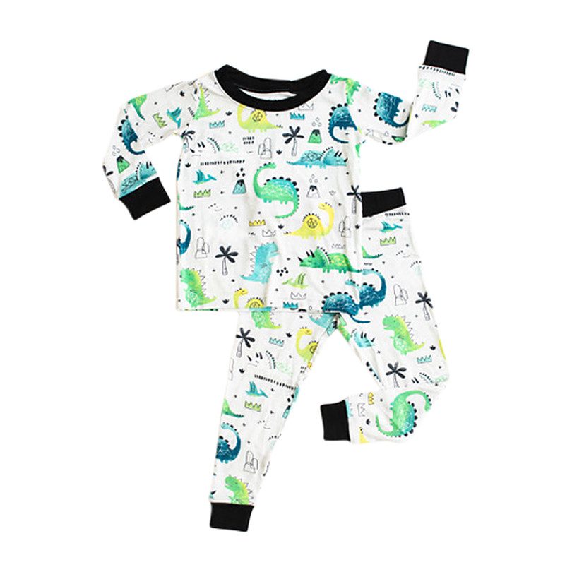 Toddler & Kids Two Piece Bamboo Pajama Set, Green Dinosaurs Toddler & Kids Two Piece Bamboo Pajama Set, Green Dinosaurs