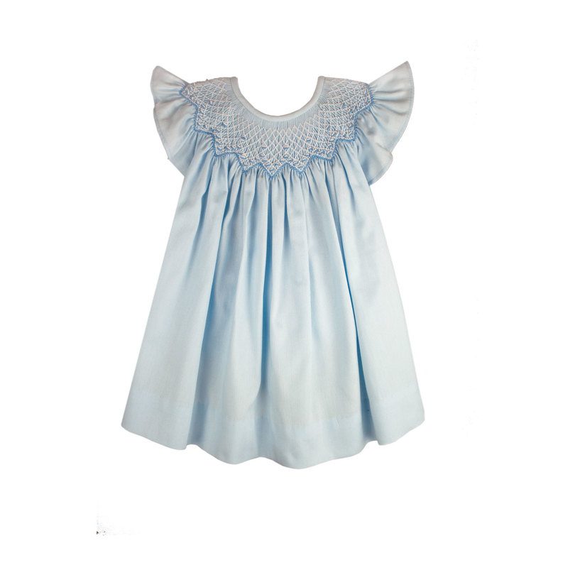 Smocked Bishop Dress & Bonnet, Light Blue Cotton - Dresses - Maisonette