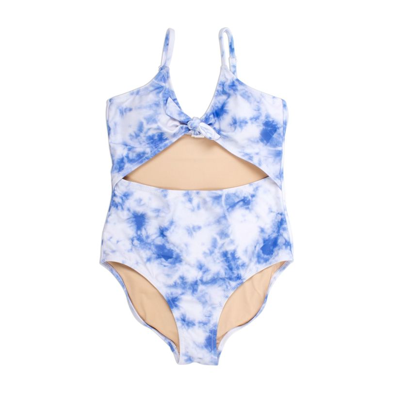 blue tie dye one piece swimsuit