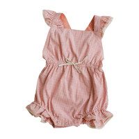 Peach Gingham Poppy Romper