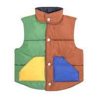 Emery Color-Blocked Puffer Vest, Caramel Multi