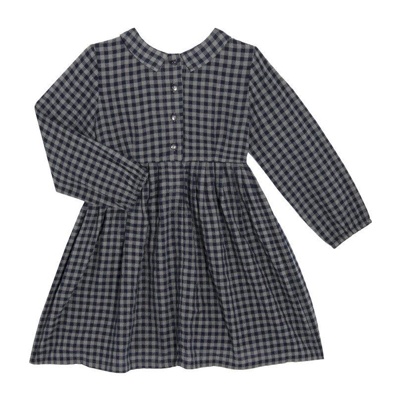 Emma Long Sleeve Collared Dress, Navy & Grey Gingham - Dresses - Maisonette