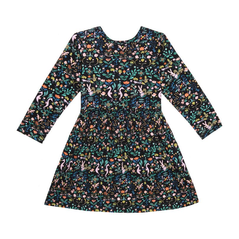 Marley Long Sleeve Jersey Dress, Midnight Flowers & Rabbits Marley Long Sleeve Jersey Dress, Midnight Flowers & Rabbits