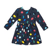 Marley Long Sleeve Jersey Dress, Navy Abstract Shapes