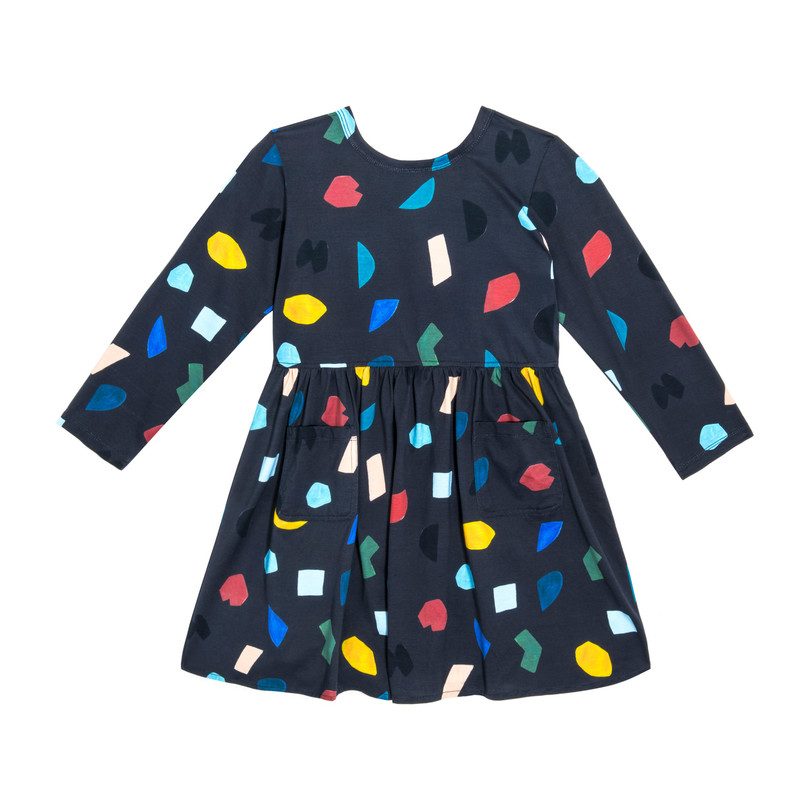 Marley Long Sleeve Jersey Dress Navy Abstract Shapes Dresses