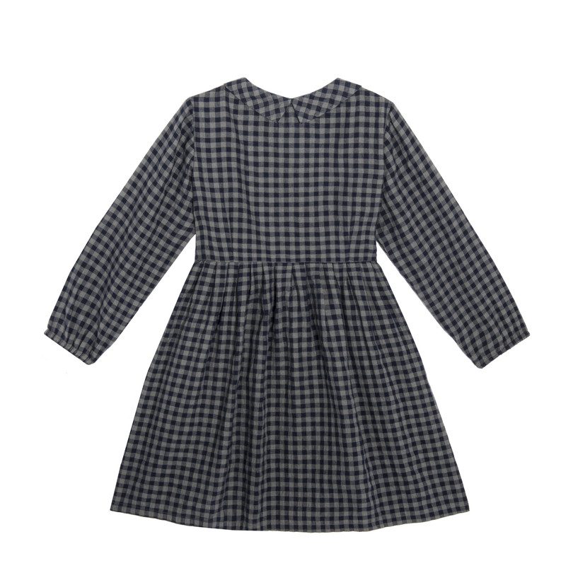 Emma Long Sleeve Collared Dress, Navy & Grey Gingham - Dresses - Maisonette