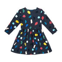 Marley Long Sleeve Jersey Dress, Navy Abstract Shapes