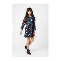 Marley Long Sleeve Jersey Dress, Navy Abstract Shapes