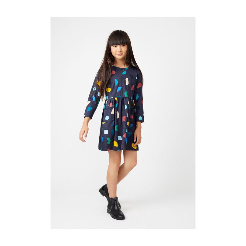 Marley Long Sleeve Jersey Dress, Navy Abstract Shapes Marley Long Sleeve Jersey Dress, Navy Abstract Shapes