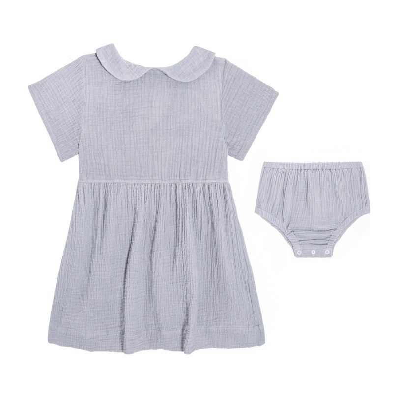 Eloise Baby Dress, Dusty Blue Muslin Eloise Baby Dress, Dusty Blue Muslin