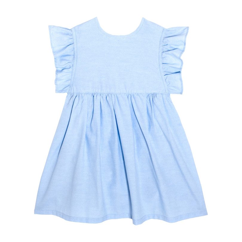 Louise Ruffle Baby Dress, Chambray Louise Ruffle Baby Dress, Chambray