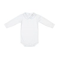 Long Sleeved Collared Bodysuit, White with Blue Trim