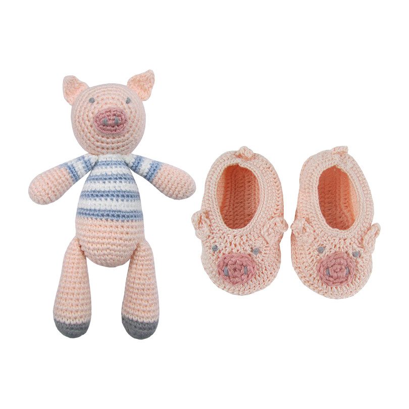 Crochet Pig Rattle Doll & Booties Crochet Pig Rattle Doll & Booties
