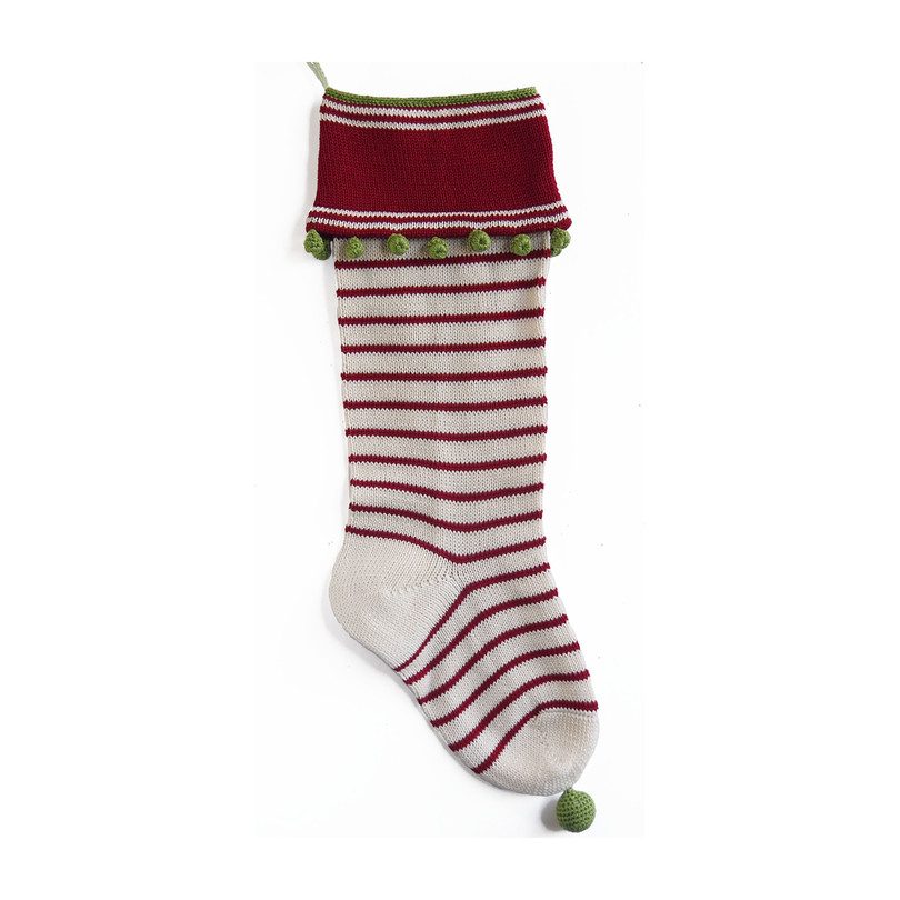 Thin Stripe Stocking, Smooth Cuff with Stripes, Ecru/Red - Stockings ...