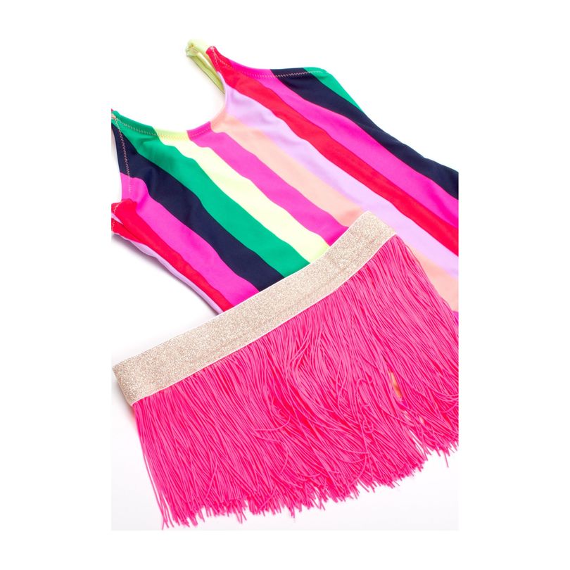Stripe One Piece and Fringe Tutu, Pink Multi Swim