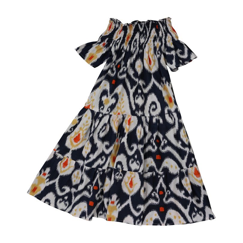 *Exclusive* Genevieve off-the-shoulder Maxi Dress Navy Ikat *Exclusive* Genevieve off-the-shoulder Maxi Dress Navy Ikat
