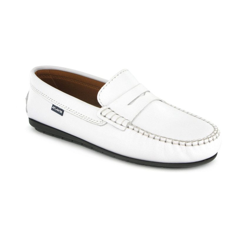 Penny Loafer in Smooth Leather, White - Shoes - Maisonette
