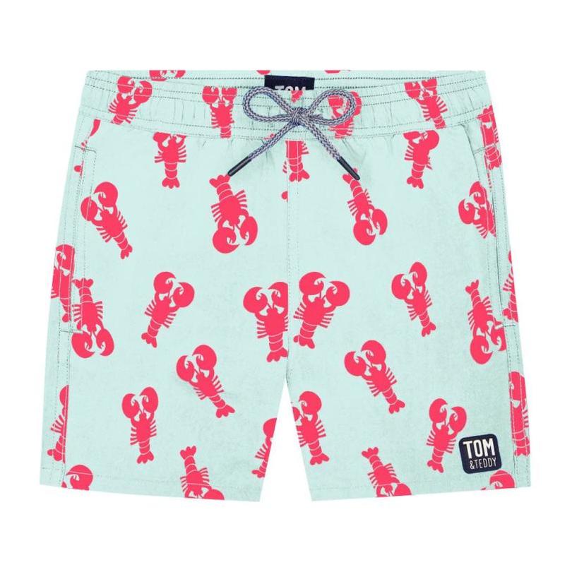 Lobster Swim Trunk, Light Blue & Berry Swim