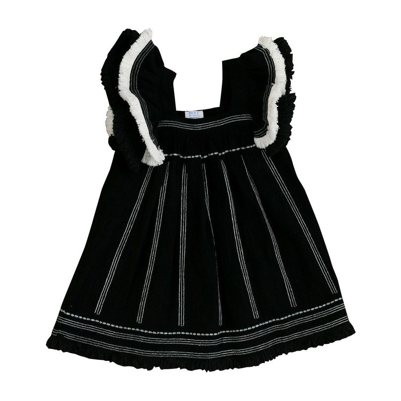 Serena ChaCha Dress Black with White Fringe - Dresses - Maisonette