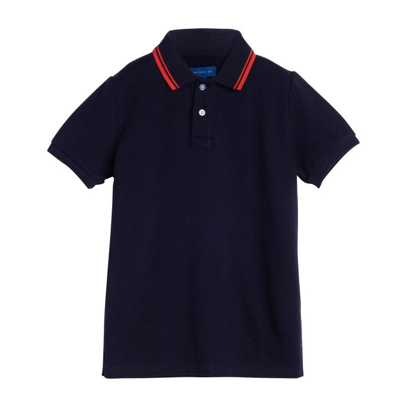 James Polo Shirt, Navy with Red Trim - Tops - Maisonette