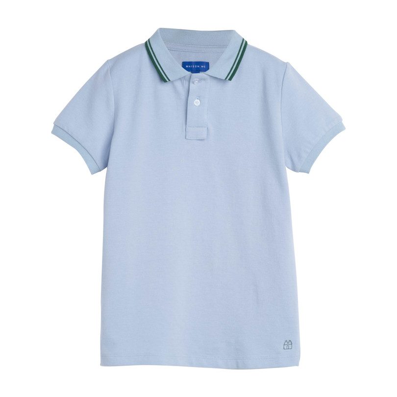 James Polo Shirt, Sky Blue with Green Trim James Polo Shirt, Sky Blue with Green Trim
