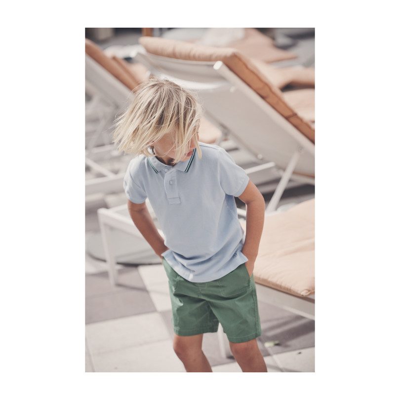 James Polo Shirt, Sky Blue with Green Trim James Polo Shirt, Sky Blue with Green Trim