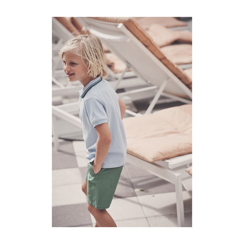 James Polo Shirt, Sky Blue with Green Trim James Polo Shirt, Sky Blue with Green Trim