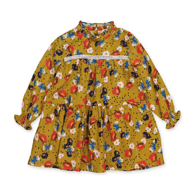 Elisabeth Dress, Ocher Flowers Elisabeth Dress, Ocher Flowers
