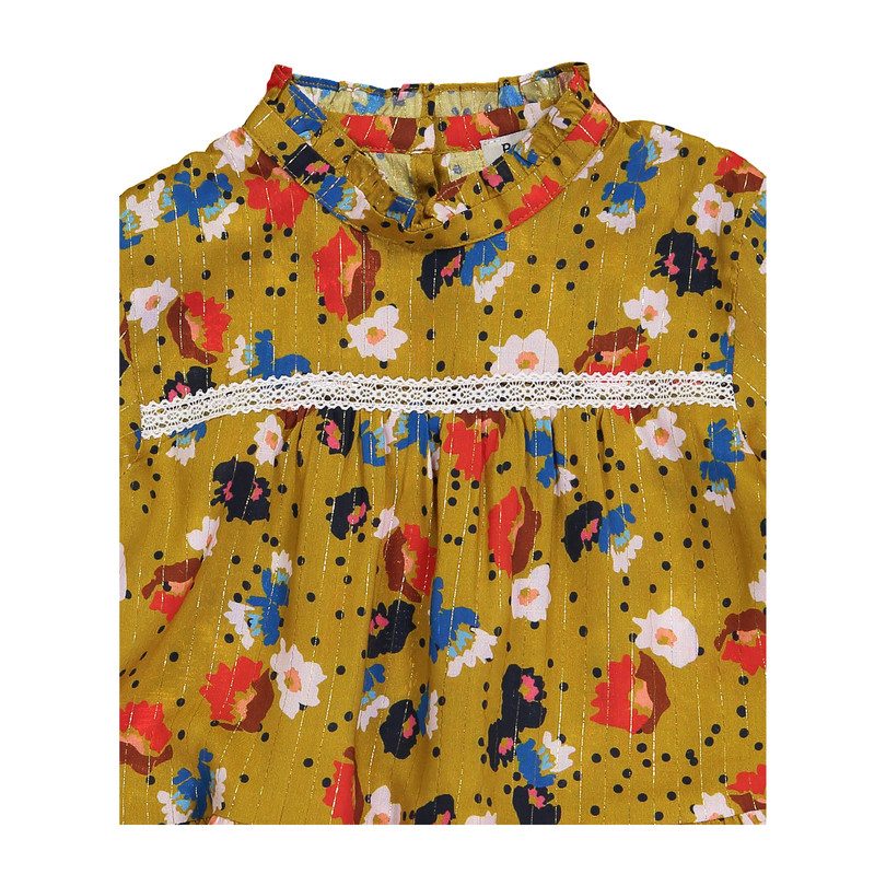 Elisabeth Dress, Ocher Flowers Elisabeth Dress, Ocher Flowers