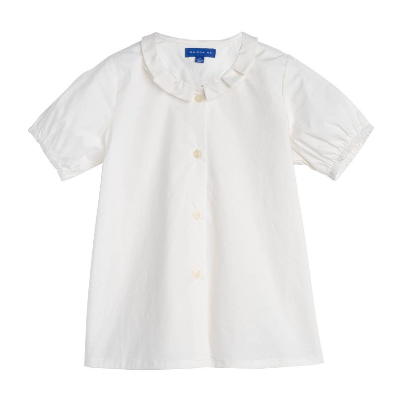 Stella Short Sleeve Pleated Collar Top, White Stella Short Sleeve Pleated Collar Top, White