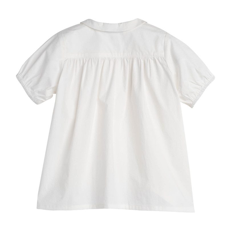 Stella Short Sleeve Pleated Collar Top, White Stella Short Sleeve Pleated Collar Top, White