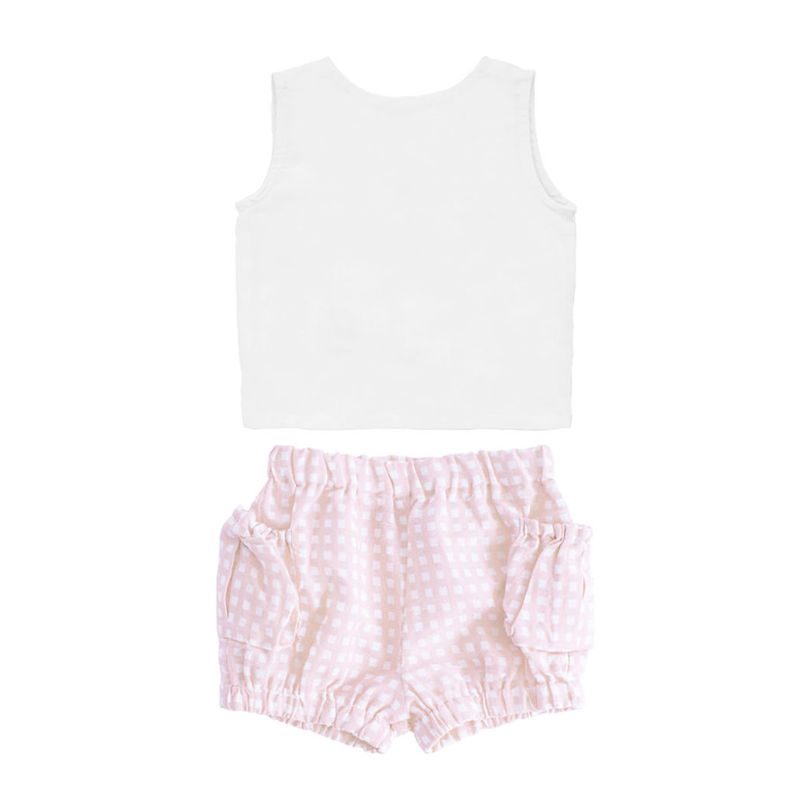 Three Bow Sleeveless Blouse & Shorts Gift Set, Dusty Pink Gingham ...