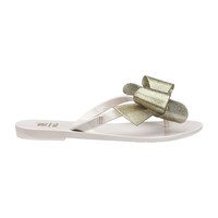 Mel Harmonic Bow Flip Flop, Beige Gold Glitter