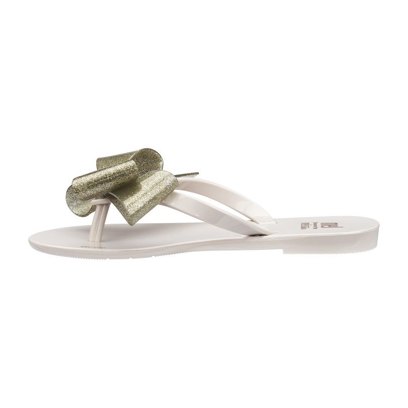 Mel Harmonic Bow Flip Flop, Beige Gold Glitter Mel Harmonic Bow Flip Flop, Beige Gold Glitter
