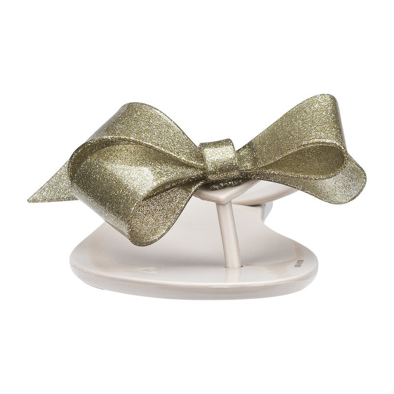Mel Harmonic Bow Flip Flop, Beige Gold Glitter Mel Harmonic Bow Flip Flop, Beige Gold Glitter